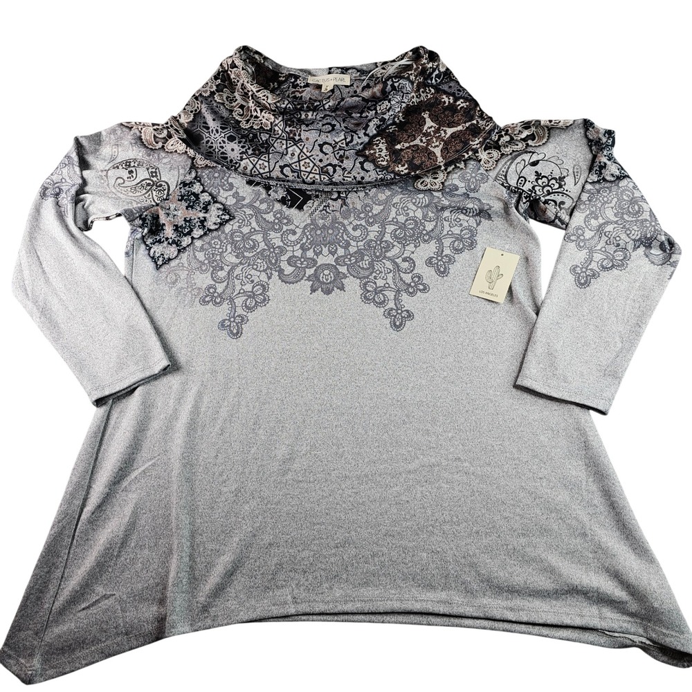 Cactus Pearl WT Cowl Neck Sweater Womens Grey XL‎ Long Sleeve